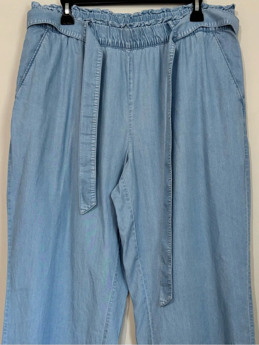 LOFT palazzo chambray tencel high rise wide Leg crop lagenlook pull on pants L